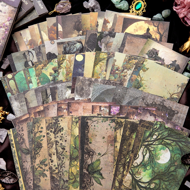 Dark Halloween Scrapbook Paper - Forest, Rose, Steampunk, Architecture b1