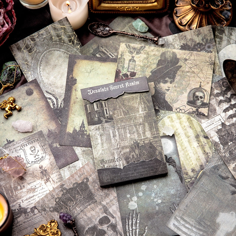 Dark Halloween Scrapbook Paper - Forest, Rose, Steampunk, Architecture b3