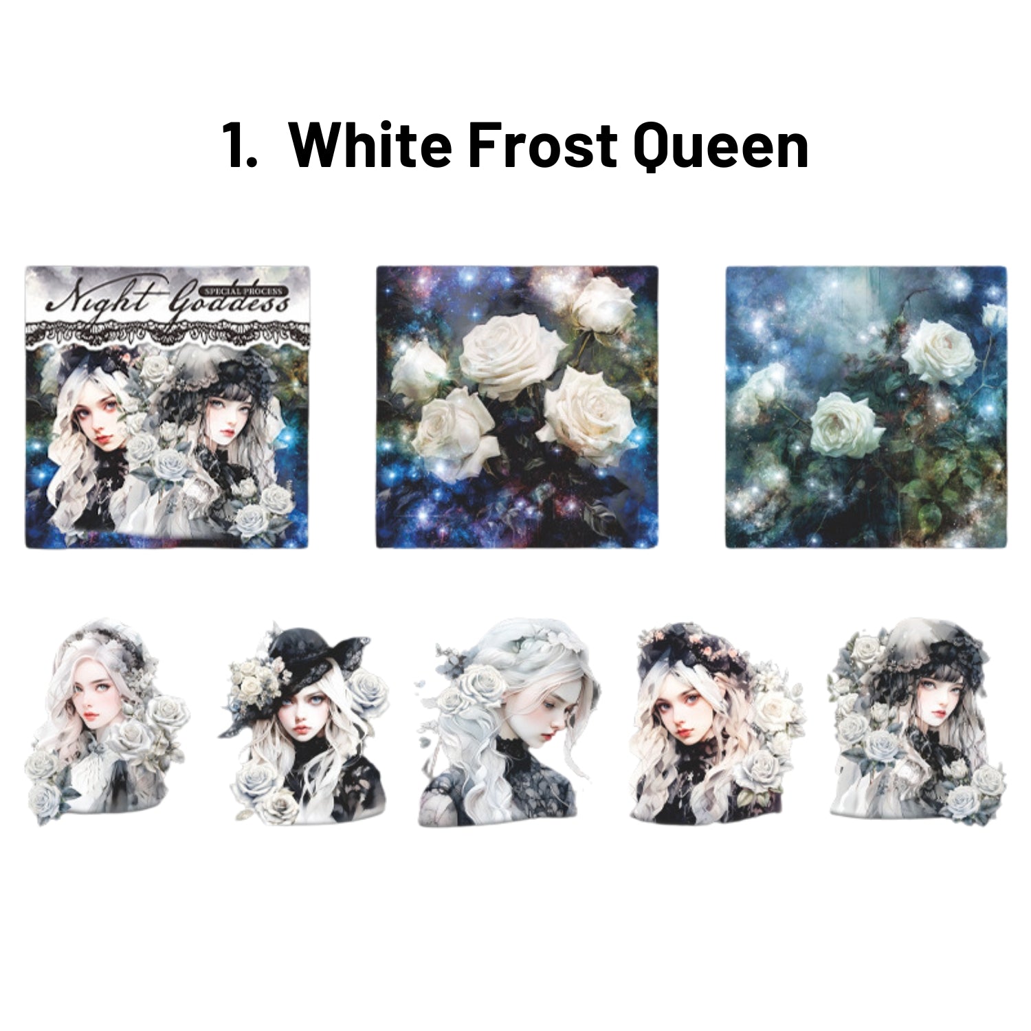 Dark Night Goddess Series Shell Light Dual Material Character Theme Sticker Pack 1
