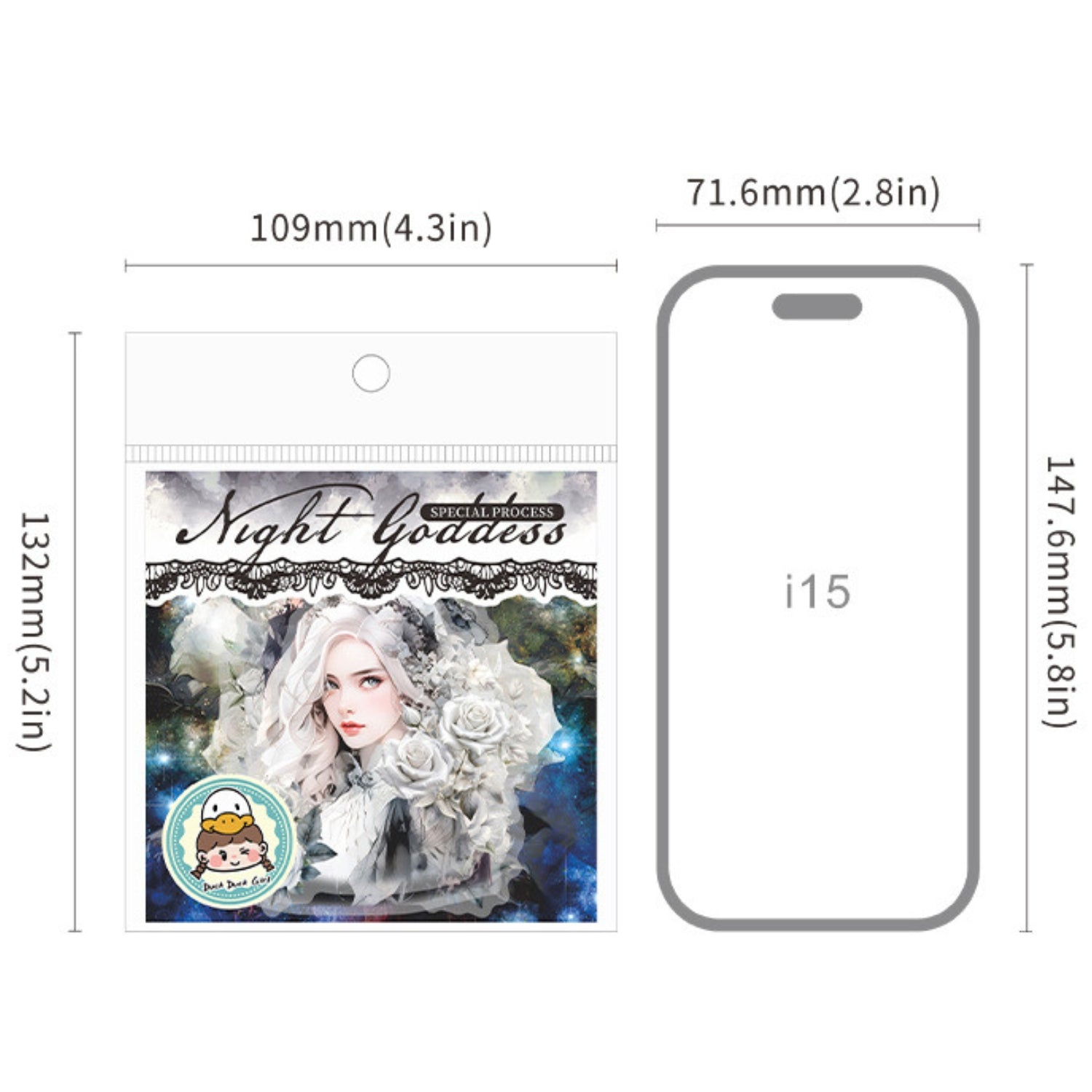 Dark Night Goddess Series Shell Light Dual Material Character Theme Sticker Pack 11