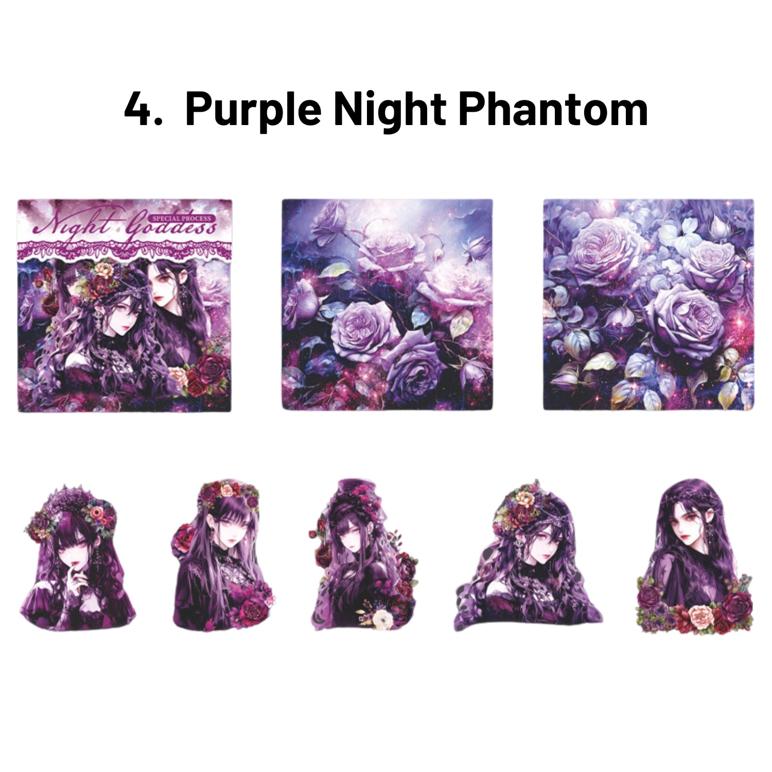 Dark Night Goddess Series Shell Light Dual Material Character Theme Sticker Pack 4