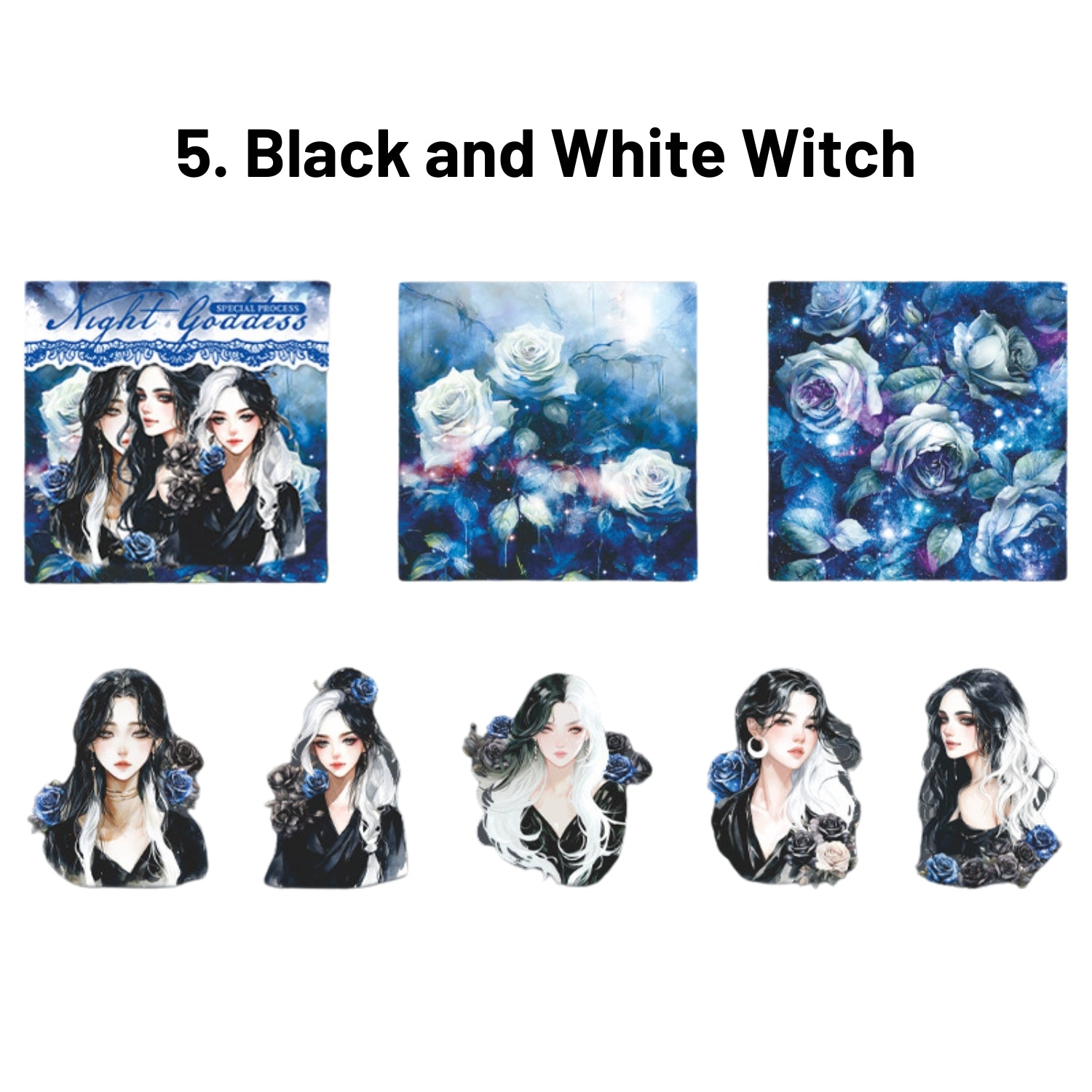 Dark Night Goddess Series Shell Light Dual Material Character Theme Sticker Pack 5