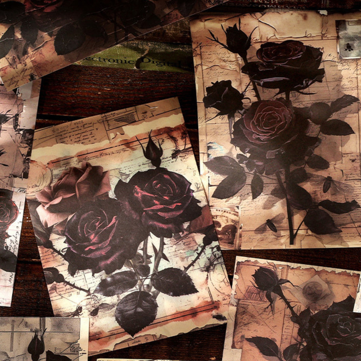 Dark Night Rose Series Dark Retro Style Decorative Background Paper 10