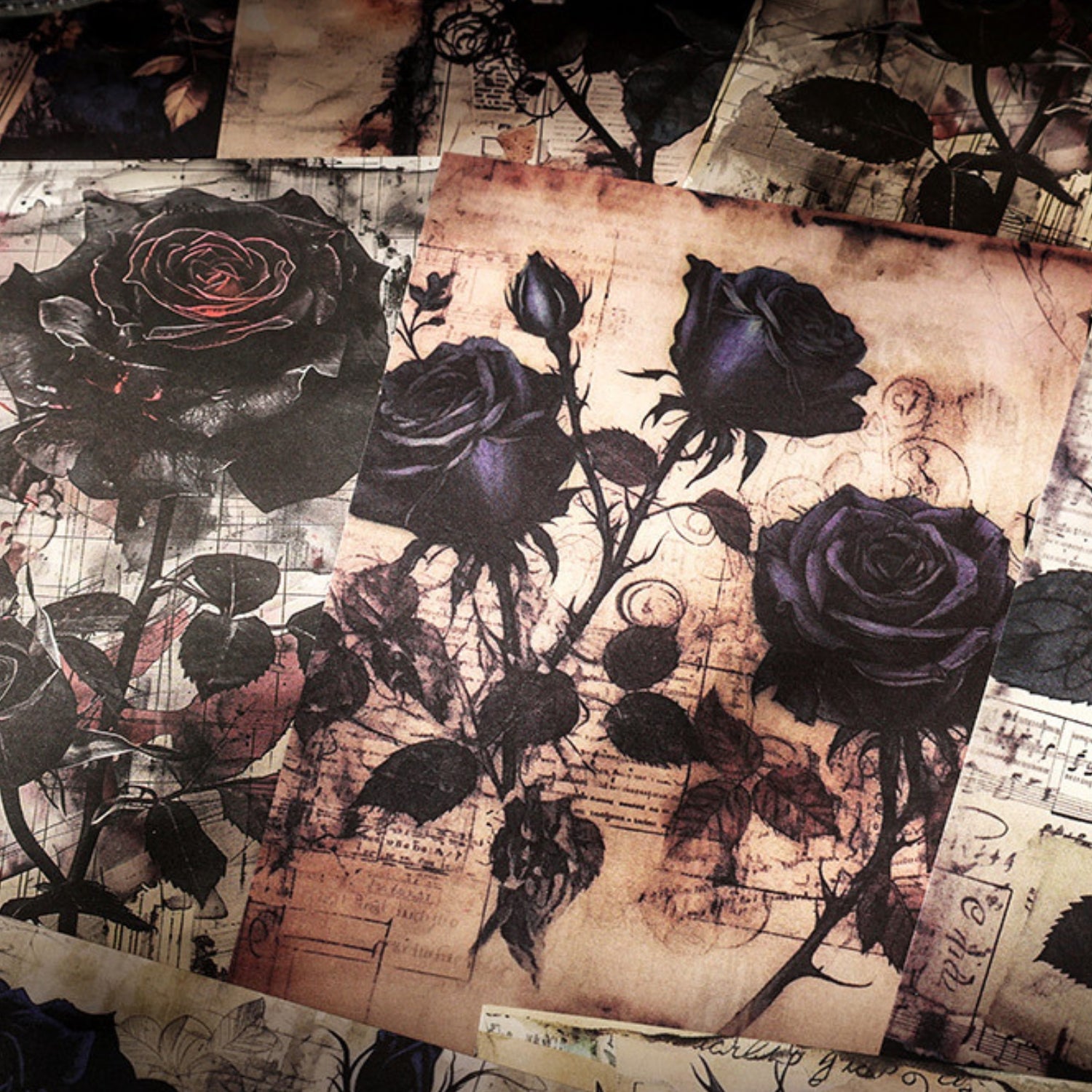 Dark Night Rose Series Dark Retro Style Decorative Background Paper 15