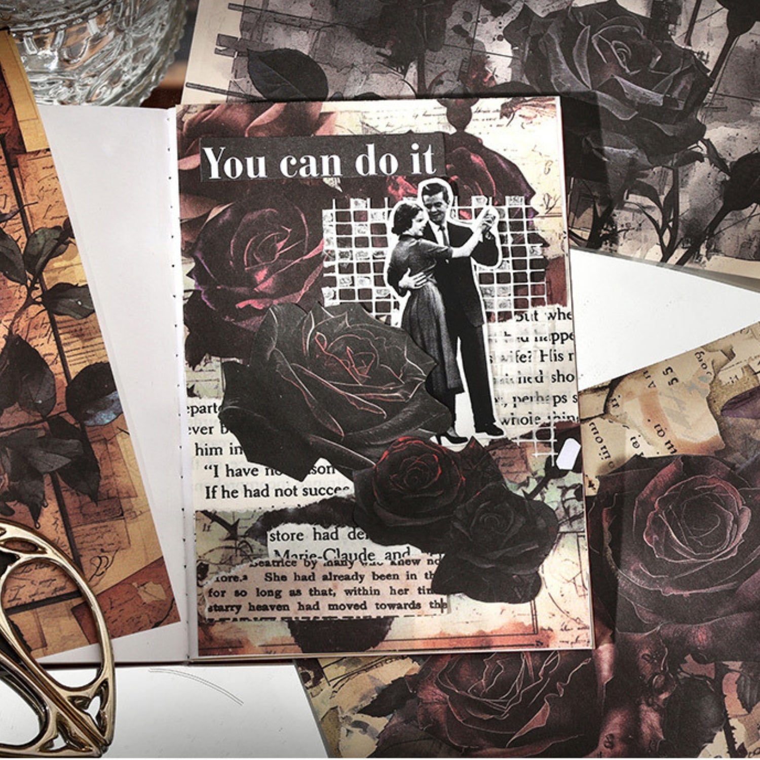 Dark Night Rose Series Dark Retro Style Decorative Background Paper 17