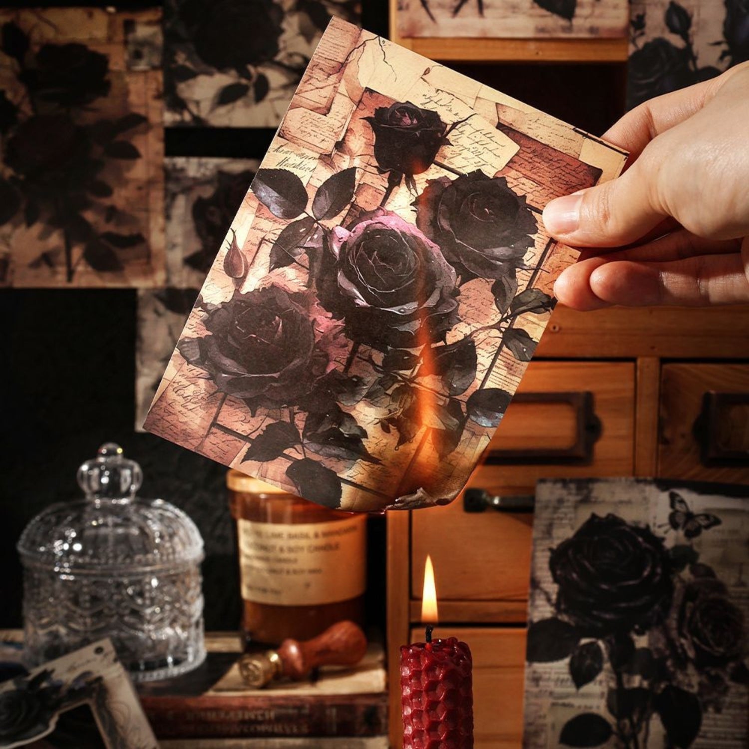 Dark Night Rose Series Dark Retro Style Decorative Background Paper 5