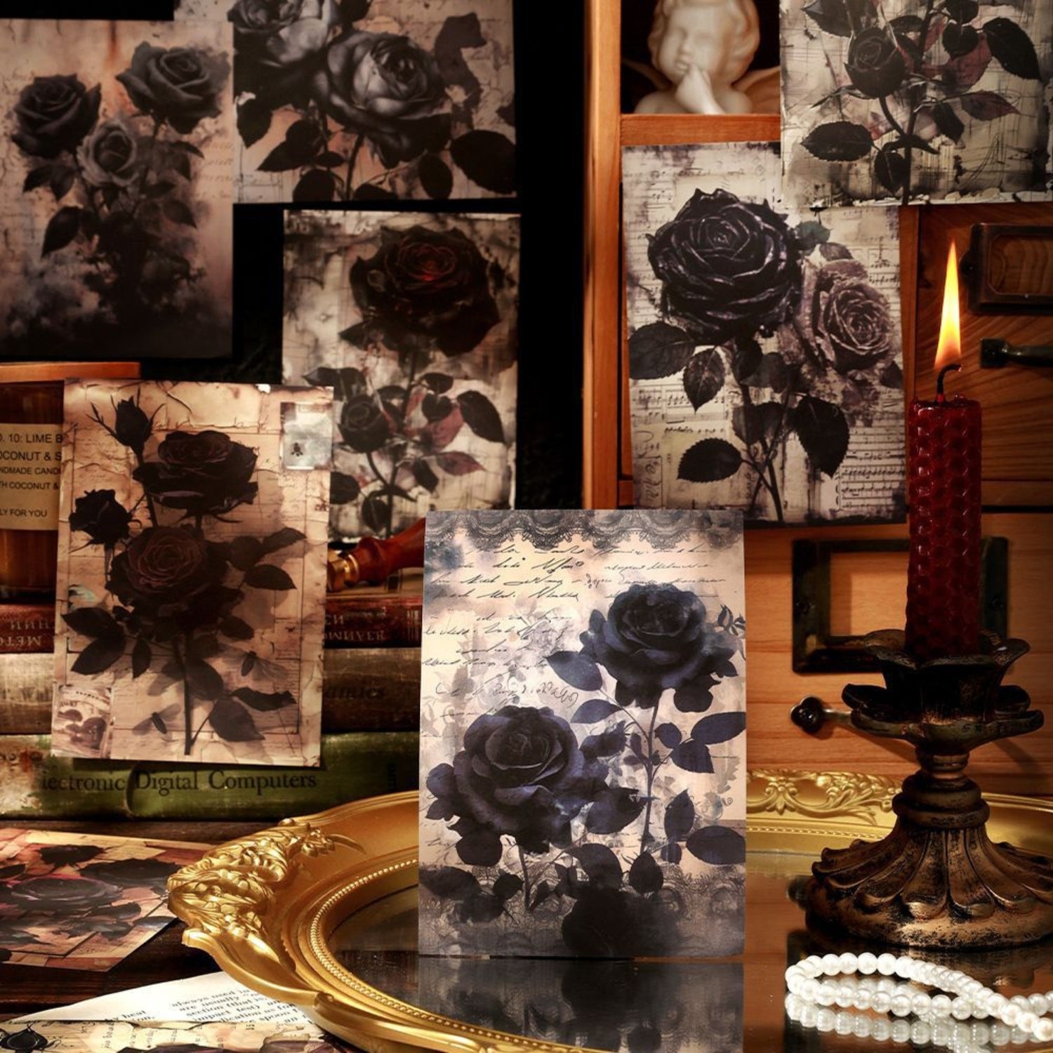 Dark Night Rose Series Dark Retro Style Decorative Background Paper 6