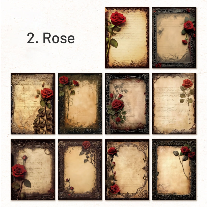 Dark Vintage Background Scrapbook Paper  - Roses, Forest, Leaves sku-2
