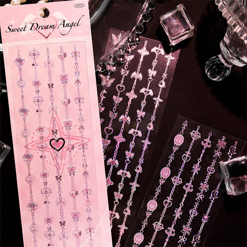 Daydream Fantasy Y2K Chains Stickers-Bowknots, Hearts, Angel Wings, Moon b1