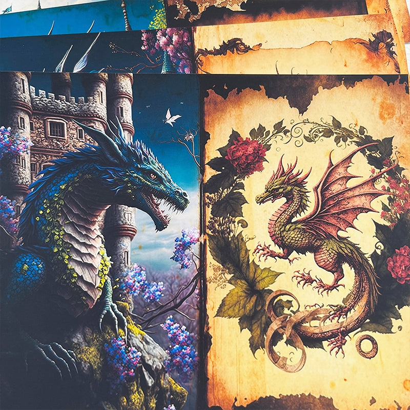 Dragon and Castle Background Scrapbook Paper - Stamprints1