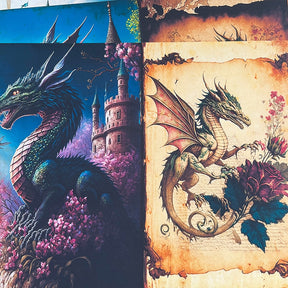 Dragon and Castle Background Scrapbook Paper - Stamprints2