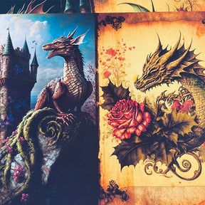 Dragon and Castle Background Scrapbook Paper - Stamprints3