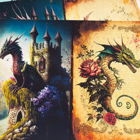 Dragon and Castle Background Scrapbook Paper - Stamprints4