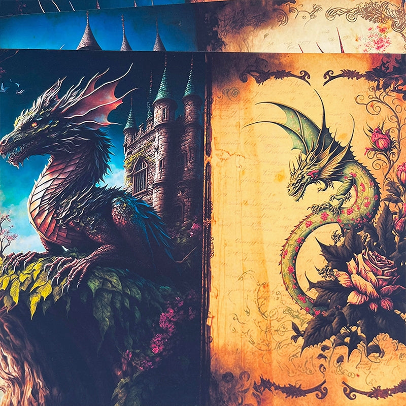 Dragon and Castle Background Scrapbook Paper - Stamprints5