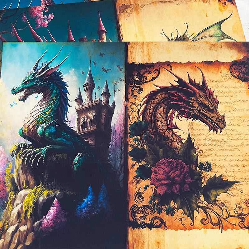 Dragon and Castle Background Scrapbook Paper - Stamprints7