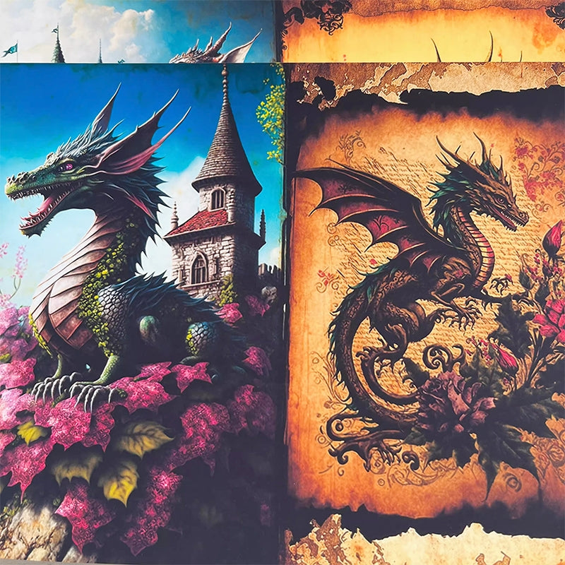 Dragon and Castle Background Scrapbook Paper - Stamprints