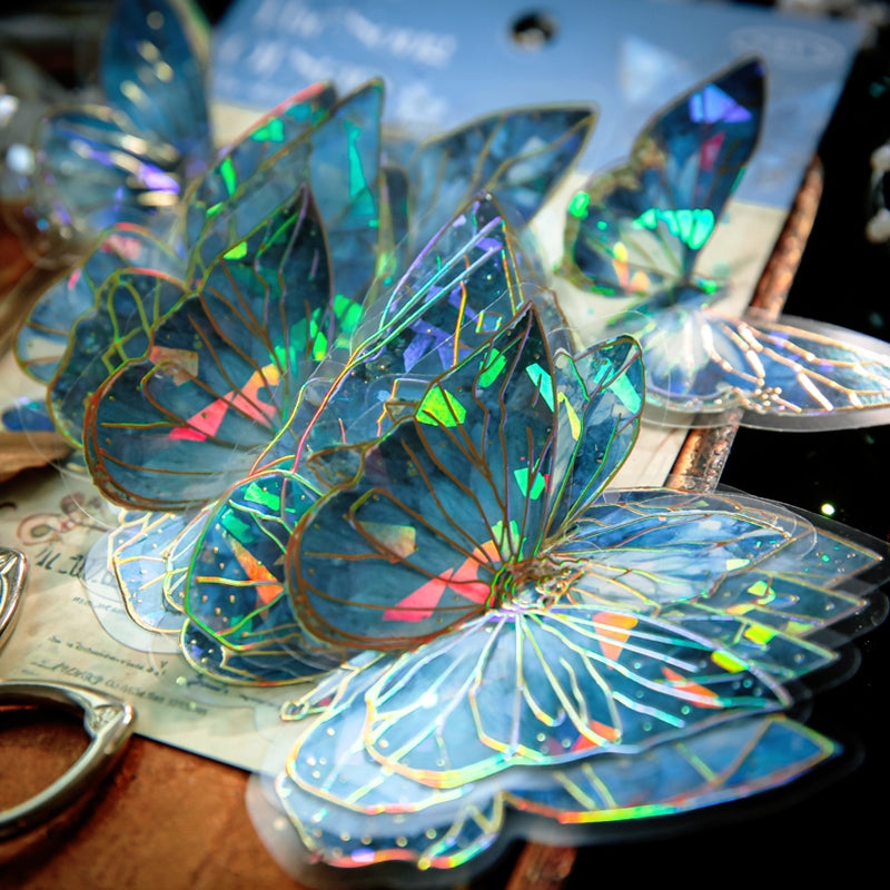 Dreamy Holographic Gold Foil Butterfly Vinyl Decorative Stickers c