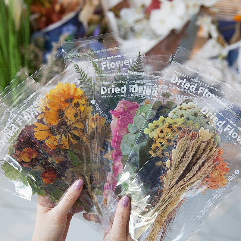 Dried Flowers and Botanicals Large PET Sticker - Rose, Sunflower, Peony, Fern, Daffodil, Leaf-1