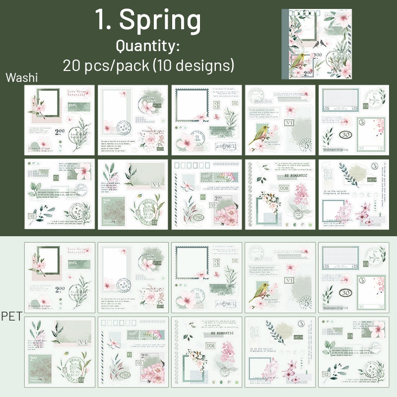Dual-material Die-cut Sticker Book - Borders, Text, Stamps, Flowers sku-1
