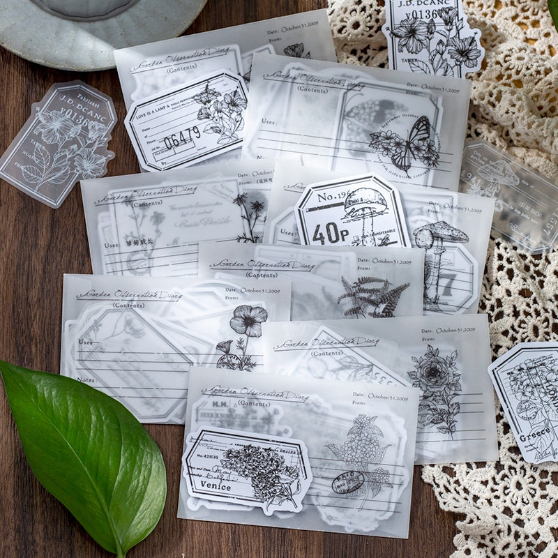 Dual-material Plant Stickers - Fern, Mushroom, Butterfly, Hydrangea, Hibiscus, Peony, Daisy, Poppy a