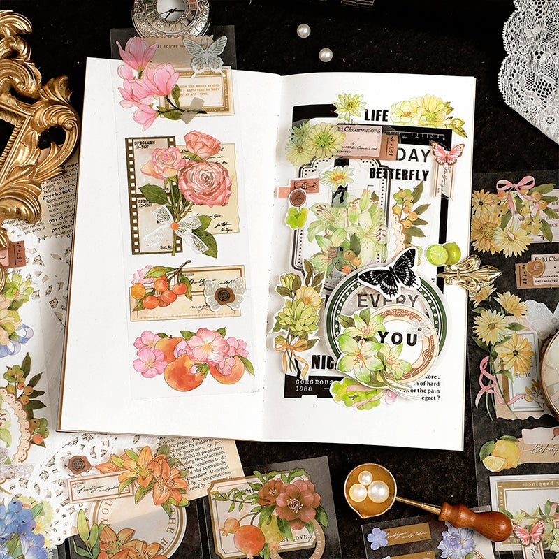 Dusk Letter Series Long Strip Flower Stickers b2