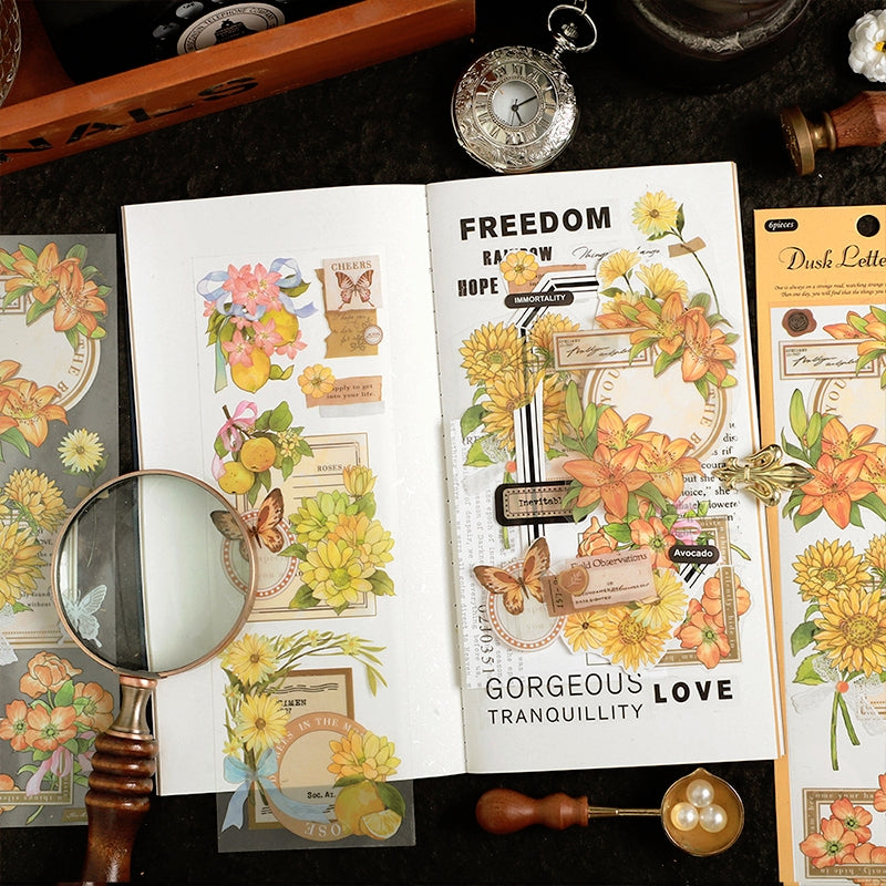 Dusk Letter Series Long Strip Flower Stickers b5