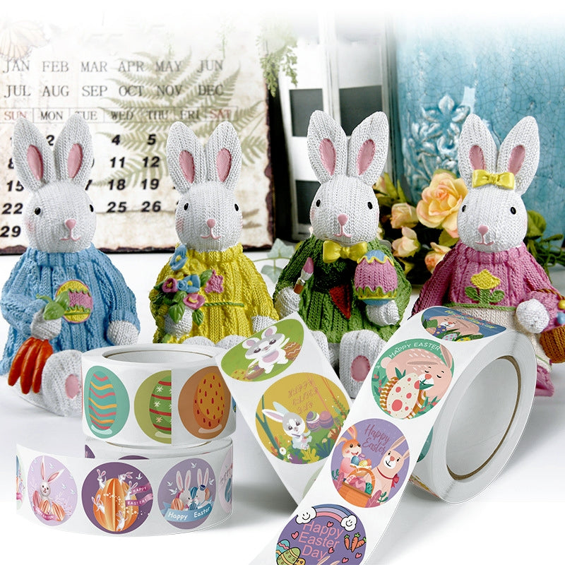 Easter Bunny and Egg Cartoon Coated Paper Stickers - 500PCS a