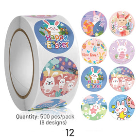 Easter Bunny and Egg Cartoon Coated Paper Stickers - 500PCS sku-12