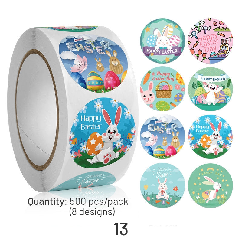 Easter Bunny and Egg Cartoon Coated Paper Stickers - 500PCS sku-13