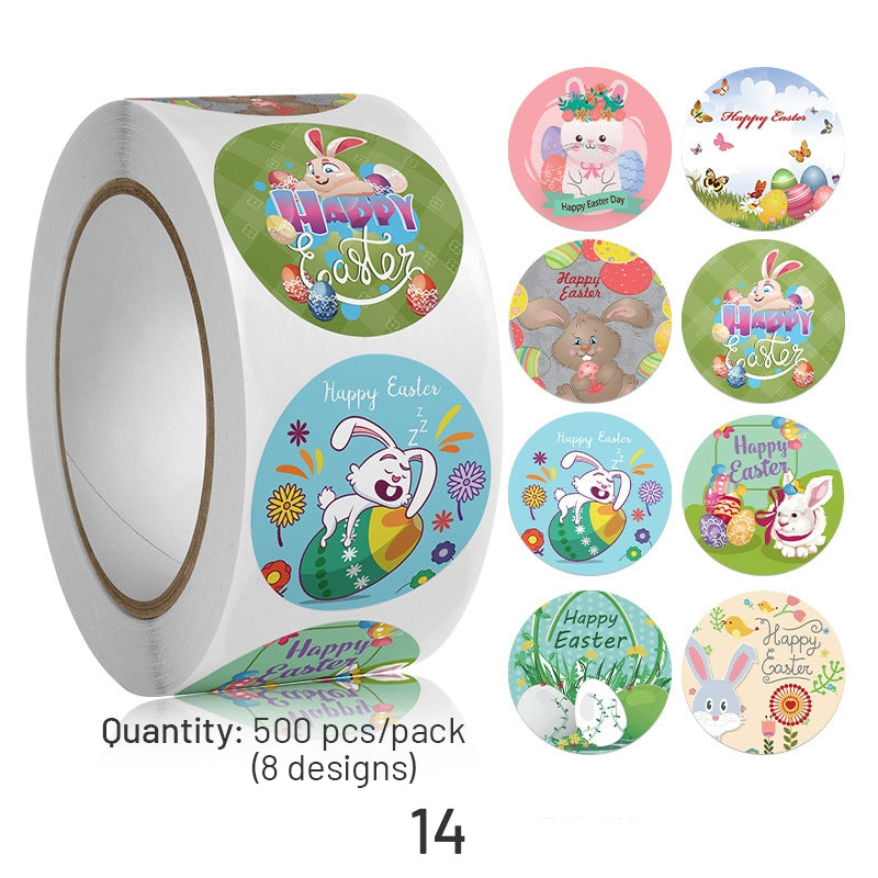 Easter Bunny and Egg Cartoon Coated Paper Stickers - 500PCS sku-14
