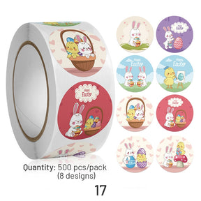 Easter Bunny and Egg Cartoon Coated Paper Stickers - 500PCS sku-17