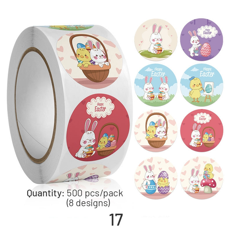 Easter Bunny and Egg Cartoon Coated Paper Stickers - 500PCS sku-17