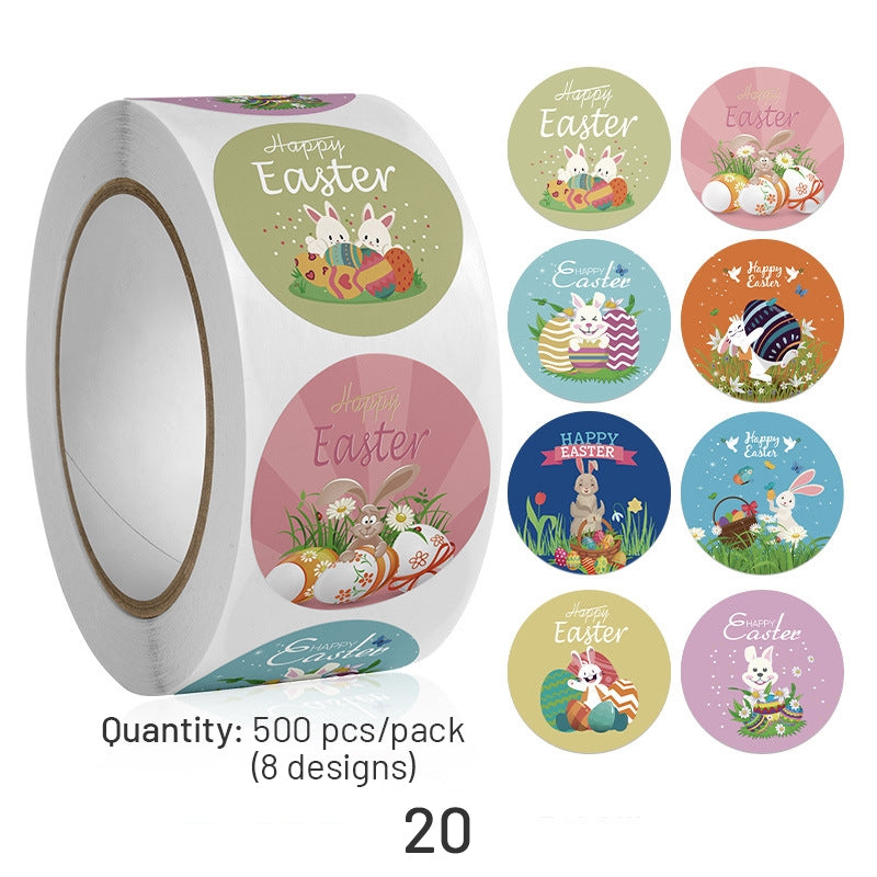 Easter Bunny and Egg Cartoon Coated Paper Stickers - 500PCS sku-20