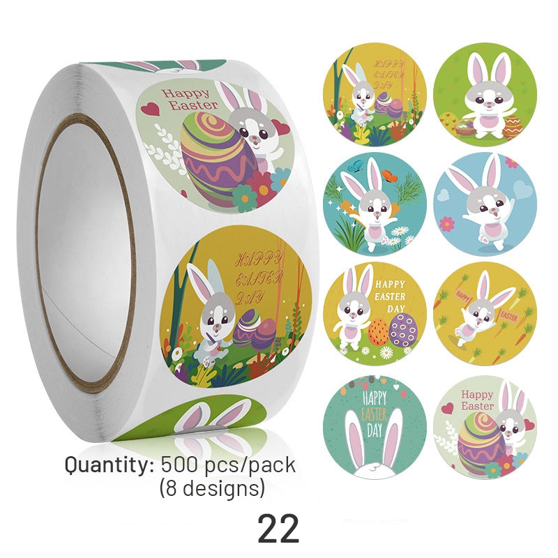 Easter Bunny and Egg Cartoon Coated Paper Stickers - 500PCS sku-22
