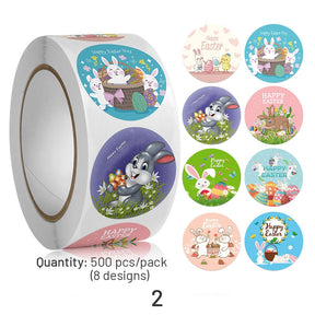 Easter Bunny and Egg Cartoon Coated Paper Stickers - 500PCS sku-2