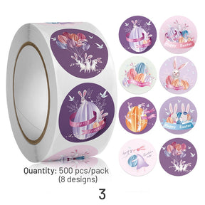 Easter Bunny and Egg Cartoon Coated Paper Stickers - 500PCS sku-3
