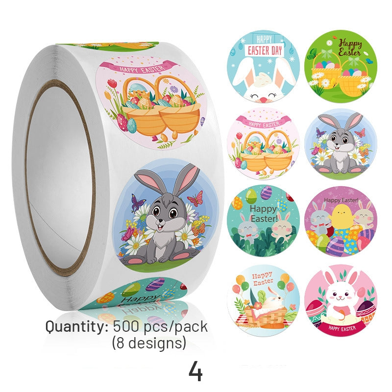 Easter Bunny and Egg Cartoon Coated Paper Stickers - 500PCS sku-4