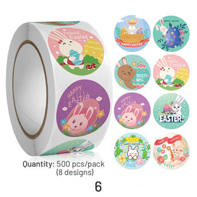 Easter Bunny and Egg Cartoon Coated Paper Stickers - 500PCS sku-6