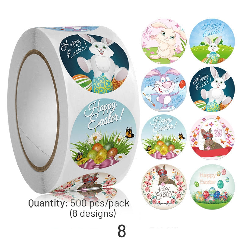 Easter Bunny and Egg Cartoon Coated Paper Stickers - 500PCS sku-8