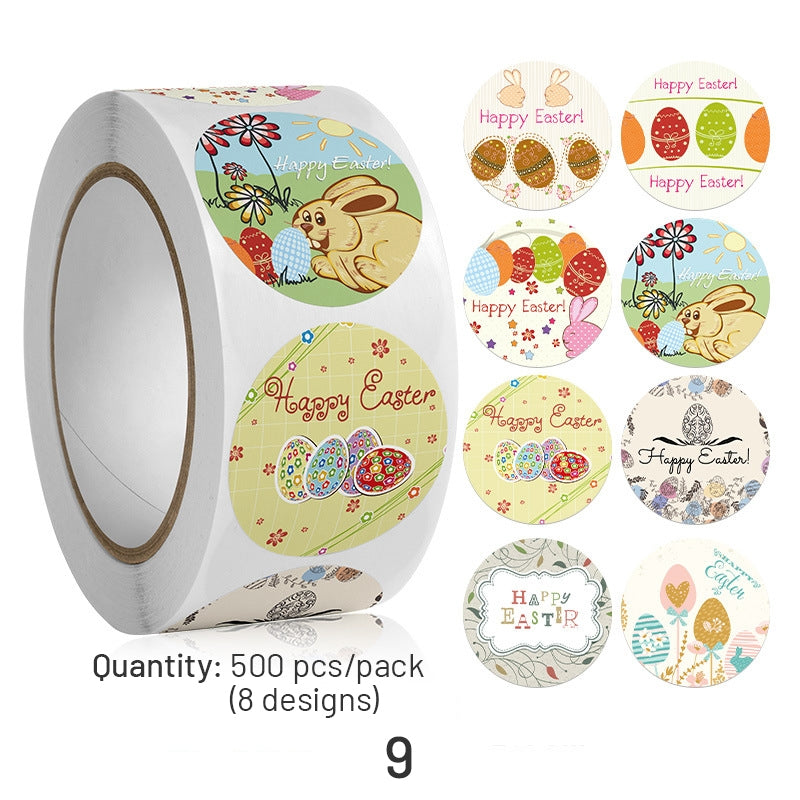 Easter Bunny and Egg Cartoon Coated Paper Stickers - 500PCS sku-9