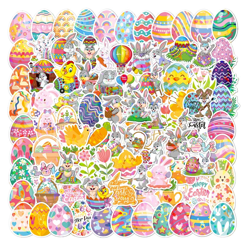 Easter Bunny and Egg Holographic Vinyl Stickers a2