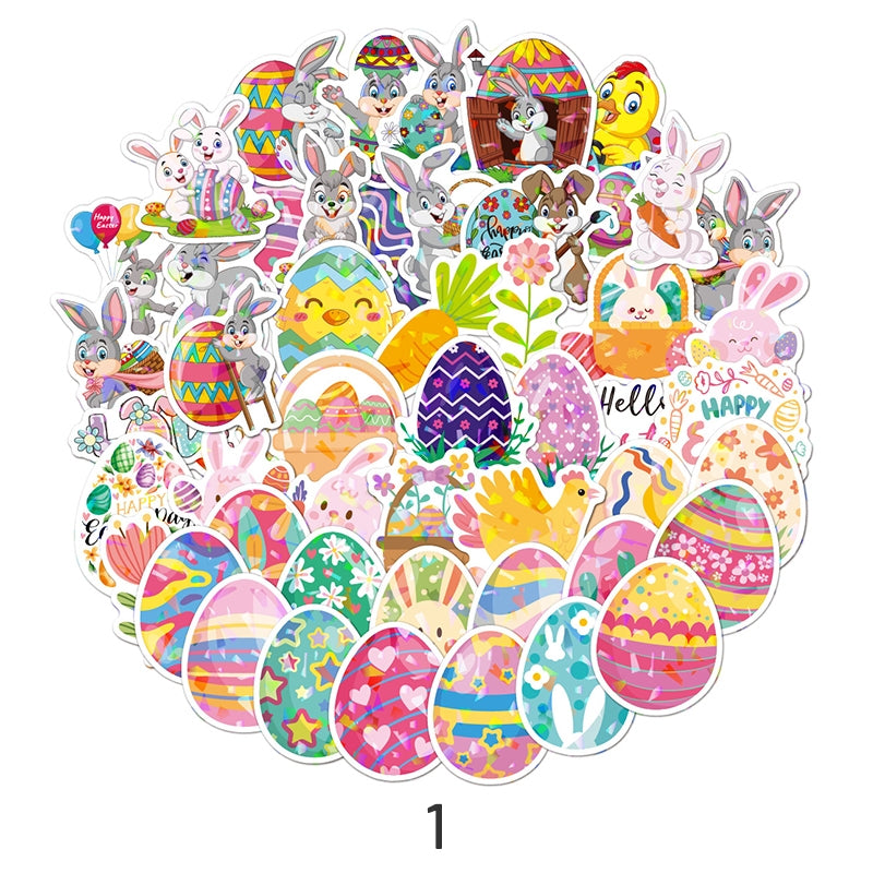 Easter Bunny and Egg Holographic Vinyl Stickers sku-1