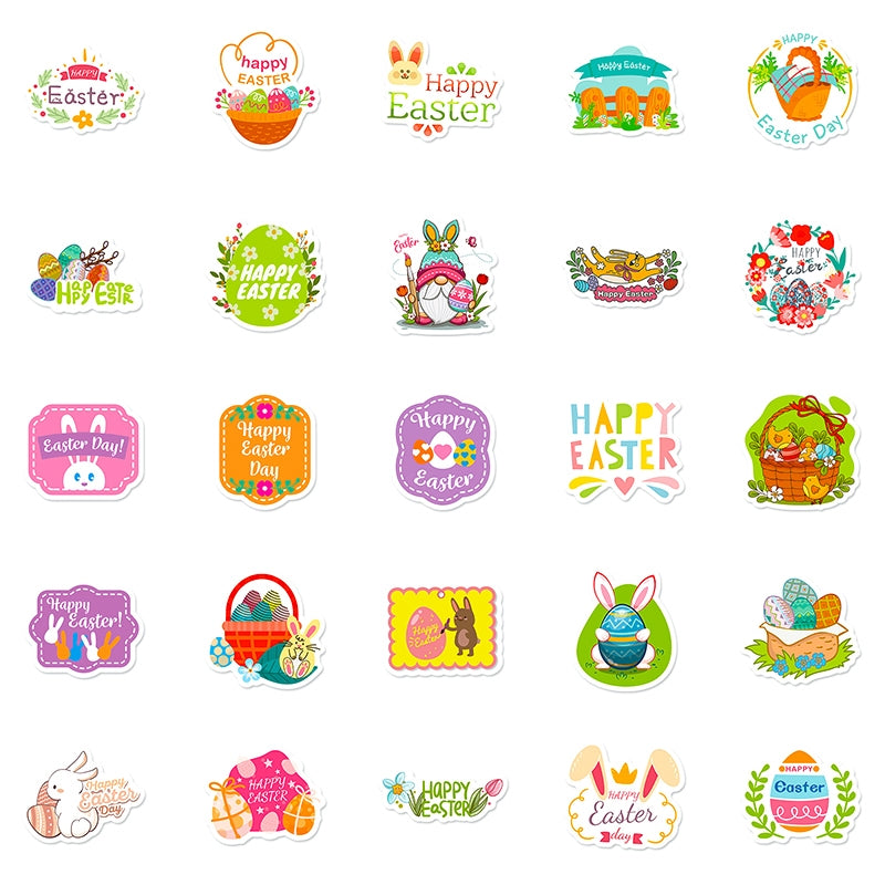 Easter Bunny, Eggs, and Text Vinyl Stickers c