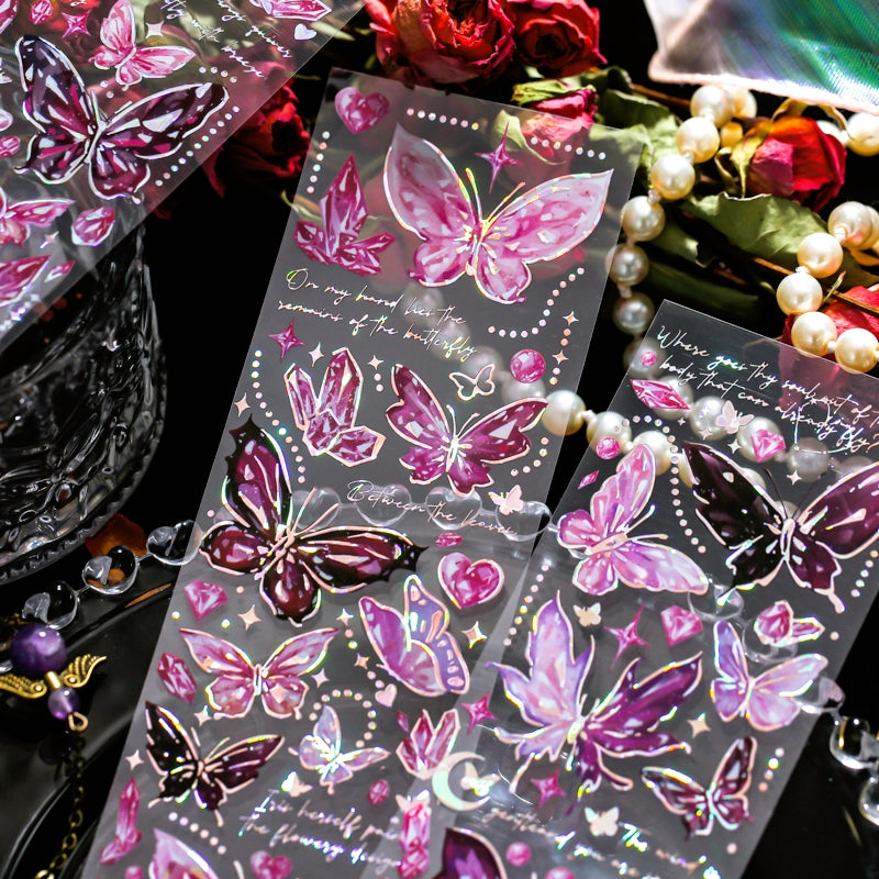Embossed Holographic Silver Butterfly Vinyl Stickers b4