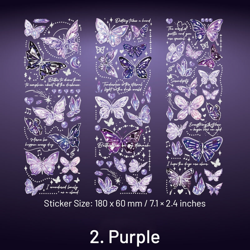 Embossed Holographic Silver Butterfly Vinyl Stickers sku-2
