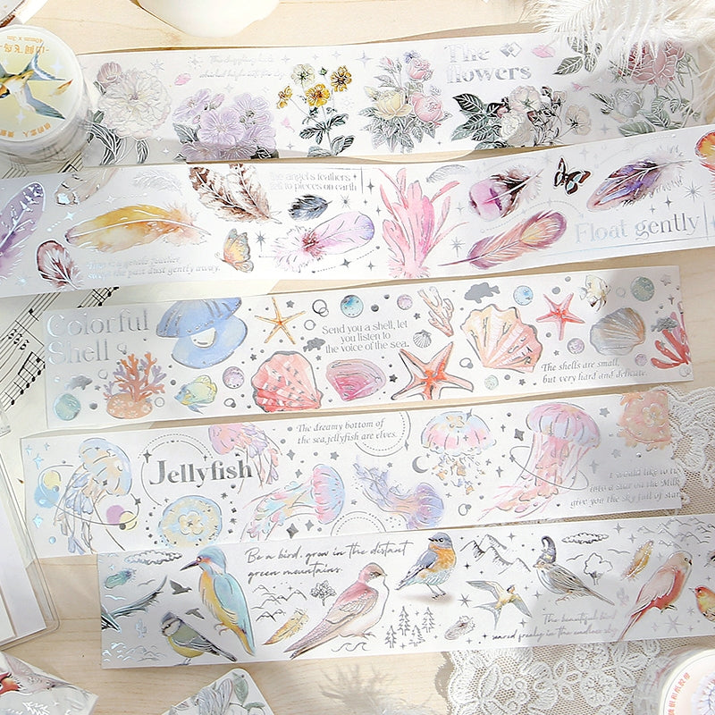 Endless Charm Silver Foil Feather Plant Decorative Tape a