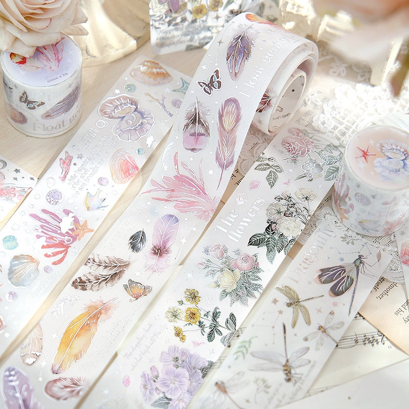 Endless Charm Silver Foil Feather Plant Decorative Tape a2