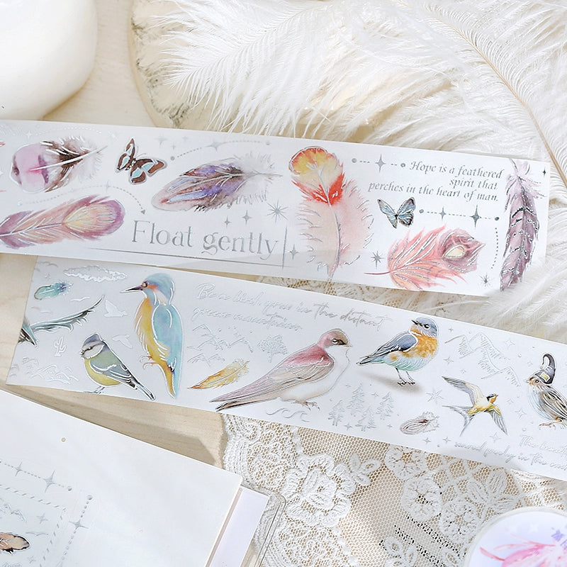 Endless Charm Silver Foil Feather Plant Decorative Tape b