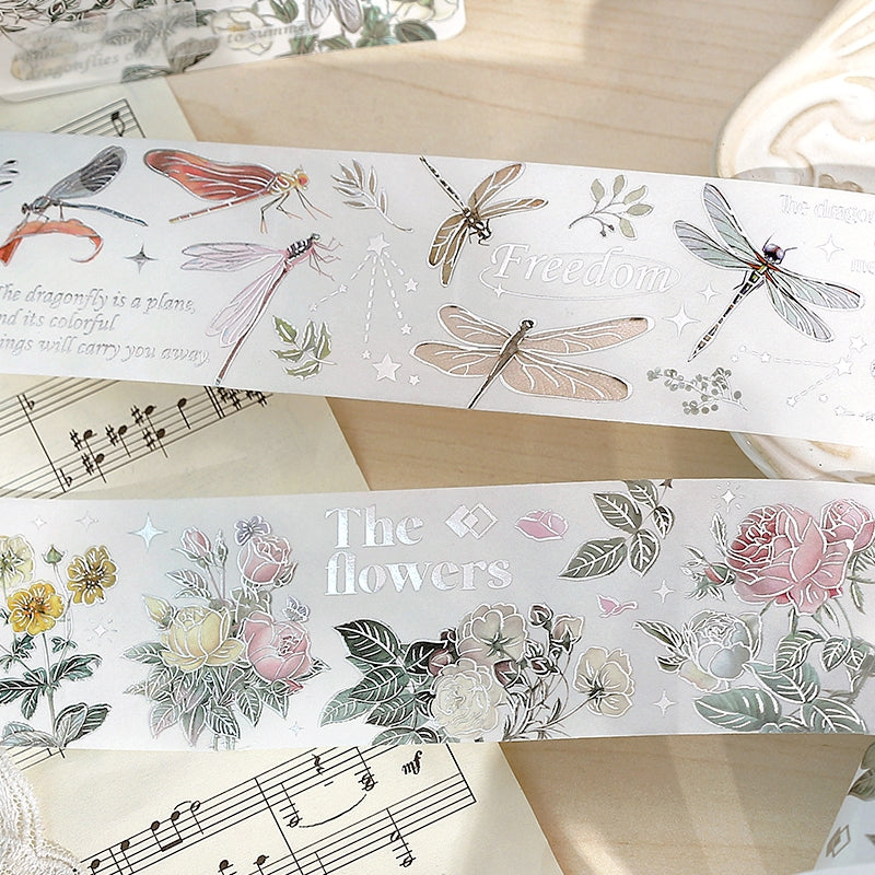 Endless Charm Silver Foil Feather Plant Decorative Tape b4