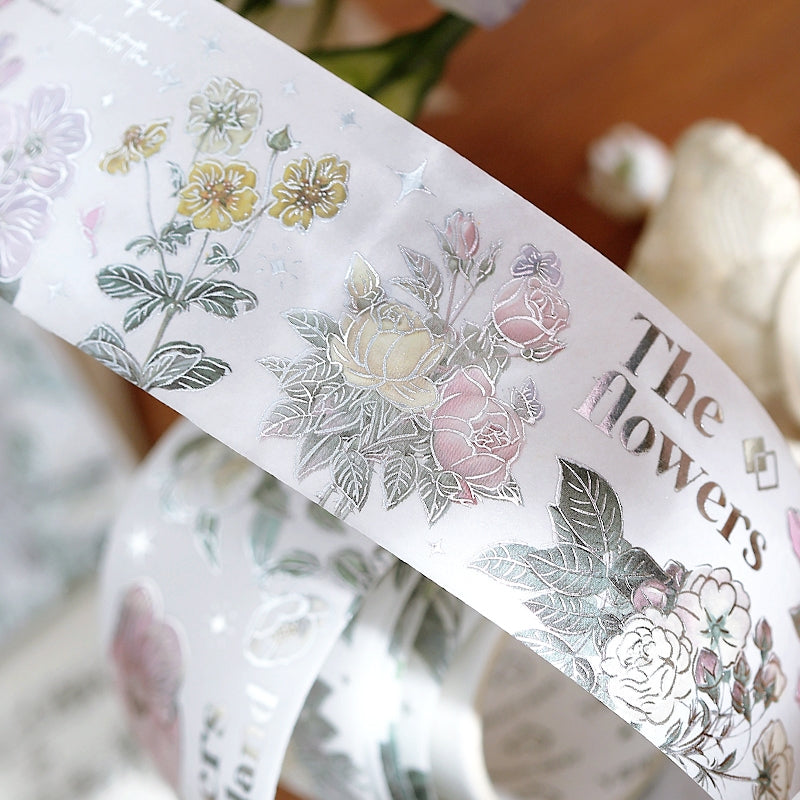 Endless Charm Silver Foil Feather Plant Decorative Tape c